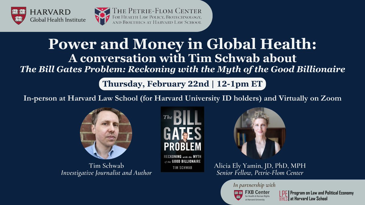 TimothyWSchwab's tweet photo. Bill Gates went to @Harvard & the Gates Foundation has given more than $600 million to this institution. So, this should be a great book event: I'm presenting to #TheBillGatesProblem at Harvard Feb 22.
Join me in person or tune in to the webinar!
https://t.co/W4bdcrNGjG https://t.co/tg5fsBO7tc
