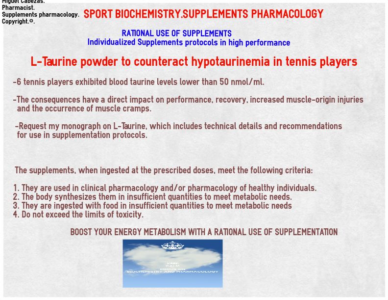 L-Taurine powder to counteract hypotaurinemia in tennis players. #energy #metabolism #performance #recovery #musclecramps #tennis #football