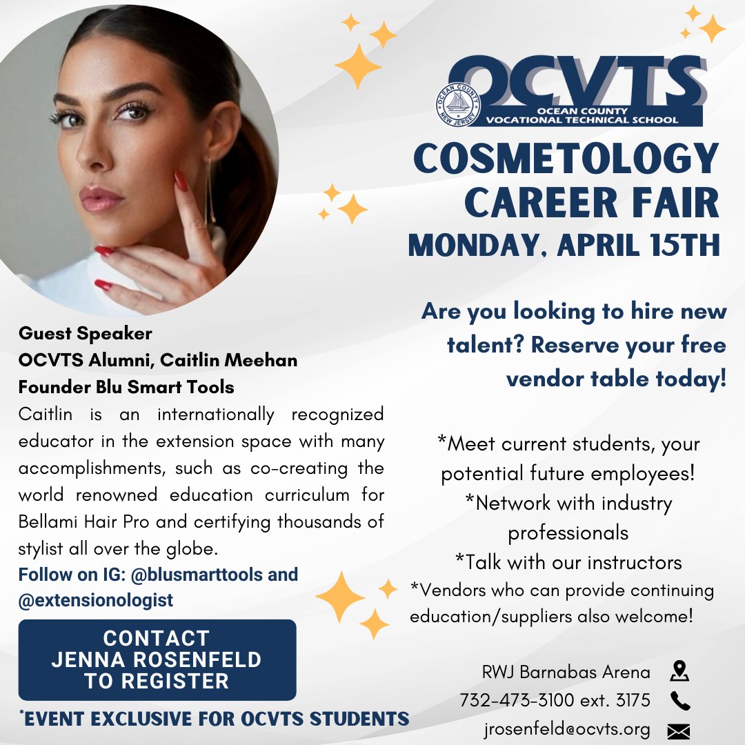 Registration is closing Monday, February 26th, so reserve your table today! 🎉Come meet our current <a href="/OCVTS/">OCVTS</a>  cosmetology 💄 students and guest speaker, Caitlin Meehan! Email jrosenfeld@ocvts.org with questions or to register your business for this event!!