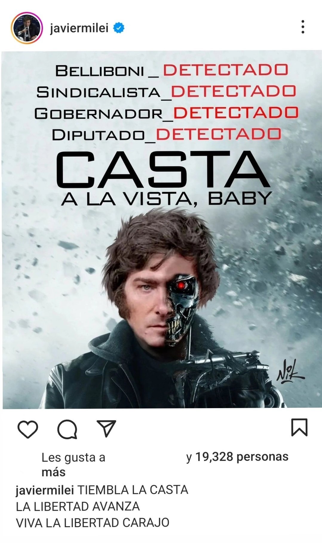 Comodoro Py le hace un guiño a Milei y dice que su afiche como Terminator contra los dirigentes opositores es una "humorada" y no una amenaza