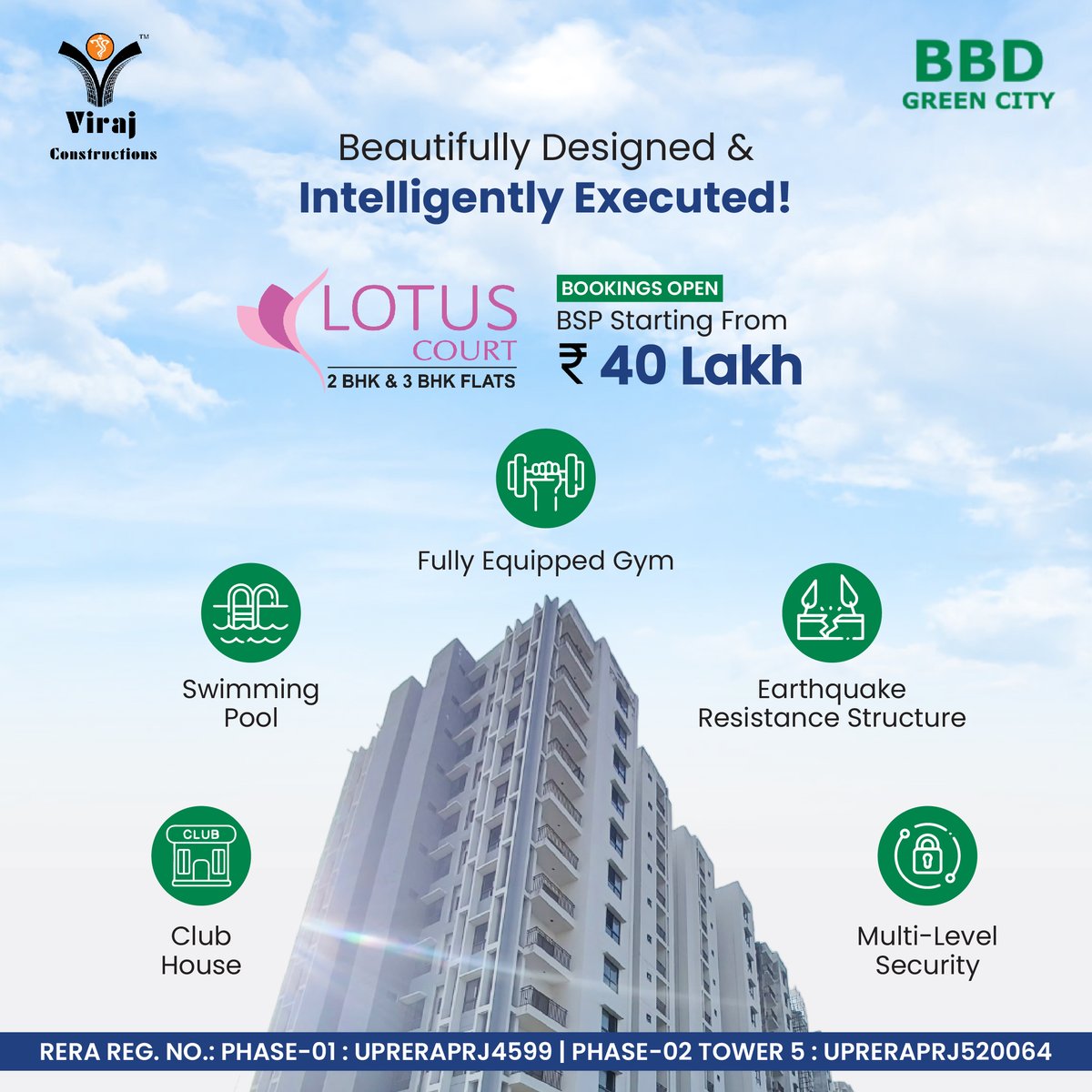 virajwebchat's tweet image. Lotus Court offers everything you need to lead a peaceful and comfortable life! Discover stunning #2bhkflats and #3bhkflats, with basic selling prices starting from just ₹40 lakhs*.

BOOKINGS OPEN: #lotuscourt
Call NOW: +91 9696333555

#VirajConstructions #bbdgreencity #bbdgroup