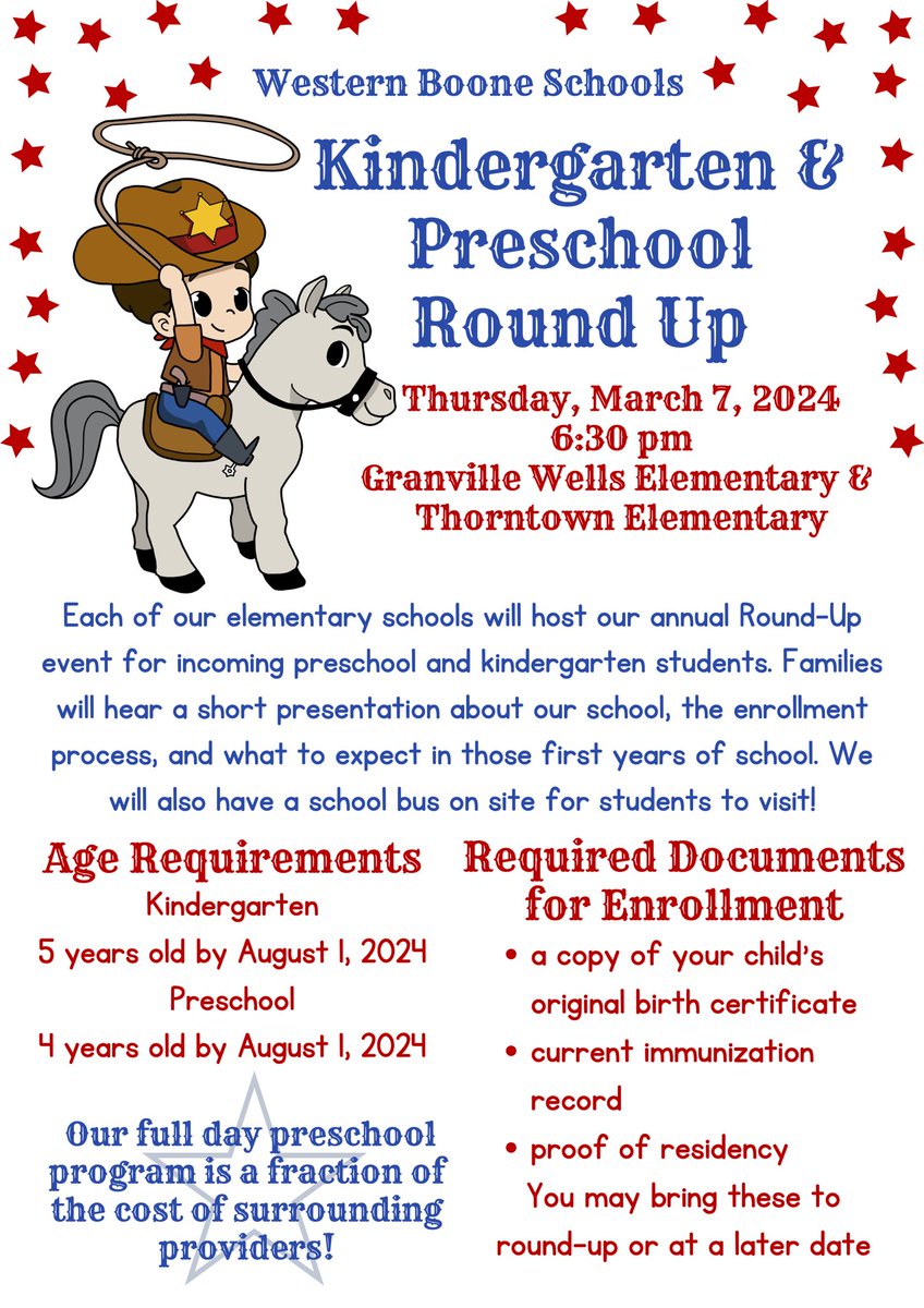 weboinfo's tweet photo. KDG and PreK Round Up hosted by @ThorntownES and @GWES_Rockets on March 7th at 6:30 p.m. https://t.co/7dHY0BYzo4