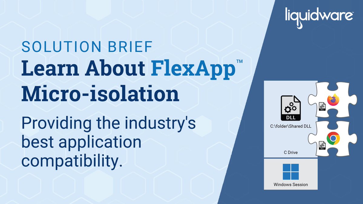 Liquidware's tweet photo. Check out our latest solution brief to learn about how Liquidware #FlexApp offers powerful #micro-isolation to provide the industry's best application compatibility. https://t.co/C5qwEye7Y9 https://t.co/AGnrgBqjE1