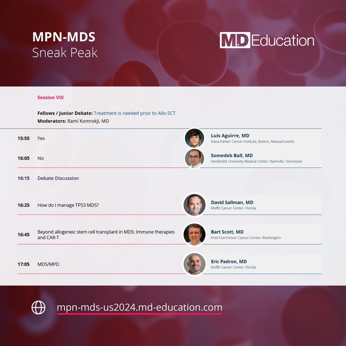 It's time for day 2 of our MPN-MDS agenda reveal, and we have another set of brilliant speakers and presentations lined up! Registration is open now 👉 bit.ly/3tPDtxS 📅 April 19-20 📍 Estancia La Jolla Hotel, California #MPN #MDS #HemOnc #Hematology #Oncology