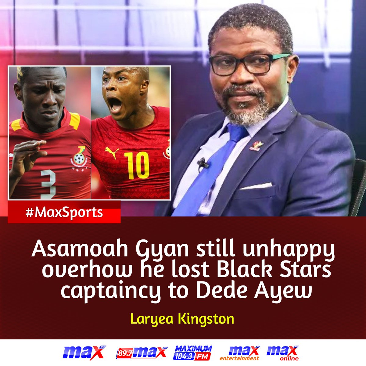 Asamoah Gyan is still not happy, according to Laryea Kingson.

#MaxTV | #MaxSports | #MaxOnline | #AFCON2023📷📷 | Ebony Reigns | Kurt Okraku