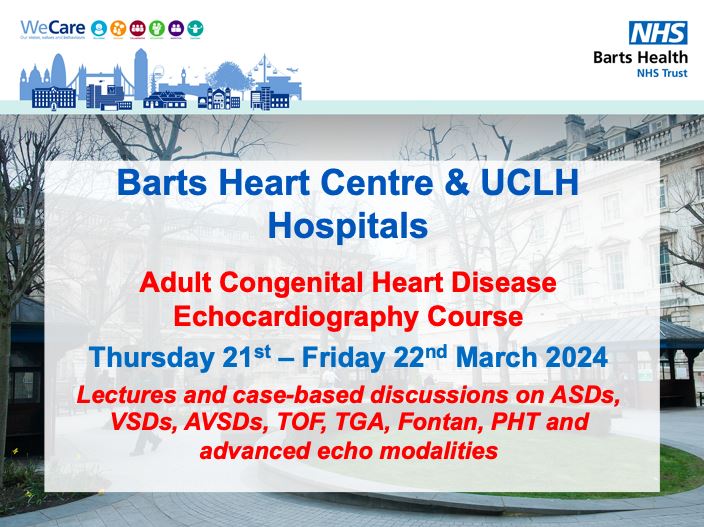 Rebecca Macrae (@rmacrae100) on Twitter photo Barts Heart Centre and UCLH Hopsitals Adult Congenital Heart Disease Echocardiography Course
Thursday 21st - Friday 22nd March 2024
Register now!
uclhcharitycourses.com/courses/adult-…
<a href="/BartsEcho/">BartsEcho</a> <a href="/guyll/">Guy Lloyd</a> <a href="/BartsGuch/">BartsGUCH</a> <a href="/londonechotech/">David Hoare</a> <a href="/Han_Crane/">Hannah Crane</a> <a href="/DarioFreitas8/">Dario Freitas</a> Barts Heart Centre and UCLH Hopsitals Adult Congenital Heart Disease Echocardiography Course
Thursday 21st - Friday 22nd March 2024
Register now!
uclhcharitycourses.com/courses/adult-…
<a href="/BartsEcho/">BartsEcho</a> <a href="/guyll/">Guy Lloyd</a> <a href="/BartsGuch/">BartsGUCH</a> <a href="/londonechotech/">David Hoare</a> <a href="/Han_Crane/">Hannah Crane</a> <a href="/DarioFreitas8/">Dario Freitas</a>