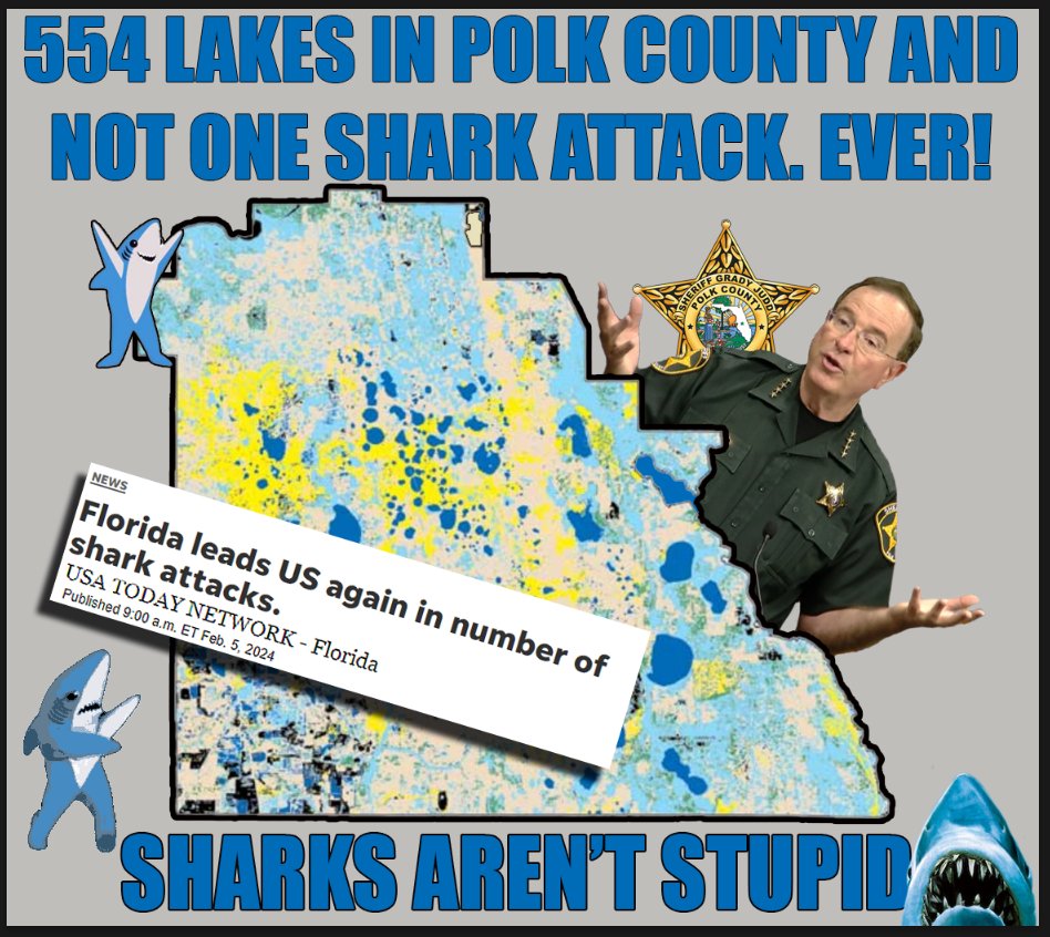 Happy 163rd (Feb 8th) birthday, Polk County, Florida! 

Just throwing this out there.

#PCSO  #PolkCountyFlorida
#SharkAttacks  
#NotOneSharkAttackEver 
#WeHaventEvenBeenHitByASharknado  
#NobodyHasEverBeenInjuredByASharkVacuumEither