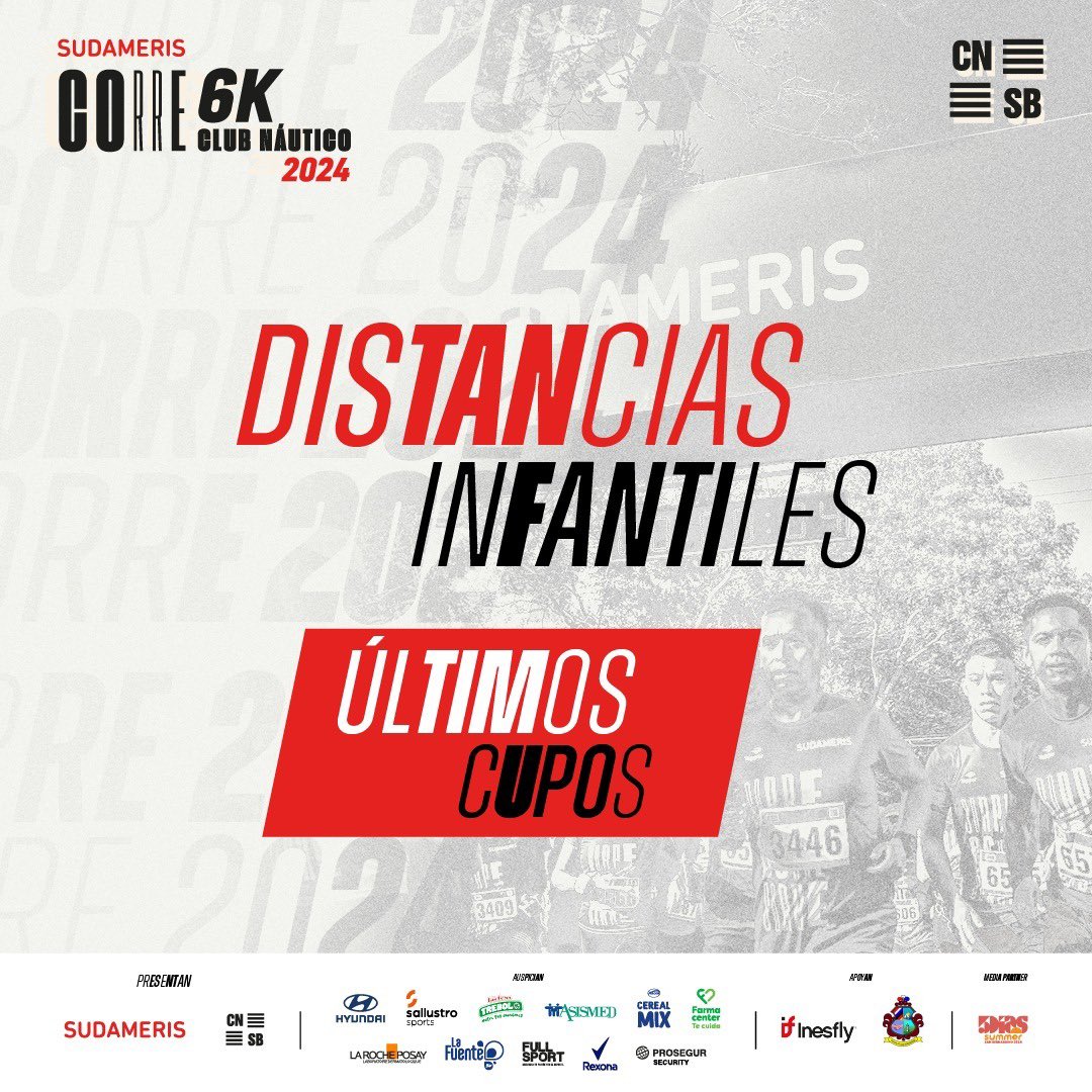 ¡Últimos cupos para los peques! 🏃🏻‍♂️

Que no se pierdan la oportunidad de formar parte de la corrida del verano.🤩☀️

Inscribilos ya! 🙌🏼

💻 Inscripciones en registicket.com 
📍Club Náutico San Bernardino.

#SudamerisPy#TodoUnBanco#SudamerisCorre #CNSB