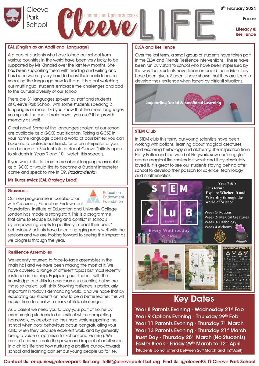 08/02/24 - Our latest school newsletter - Cleeve Life Vol 8 - is out now - this edition has a focus on Literacy and Resilience. A downloadable copy can be found here - rebrand.ly/cps080224cl8