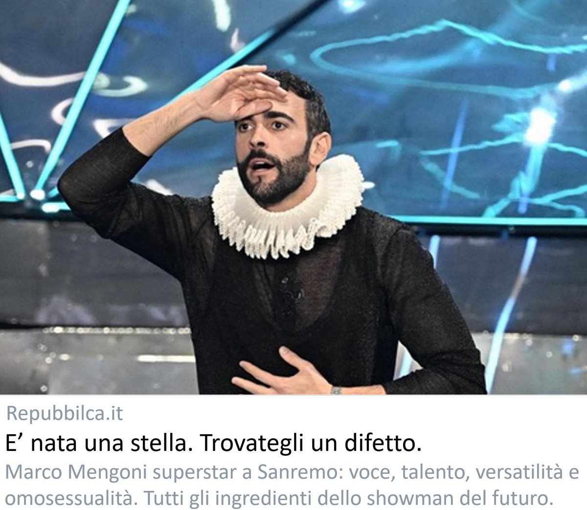repubbilca's tweet image. Marco Mengoni superstar a Sanremo: dai ‘preserbacini’ alle imitazioni. Spigliato, intelligente, bello, talentuoso, poliedrico e pure gay. E' nato lo showman del futuro. 
[di Gaio Supporto]