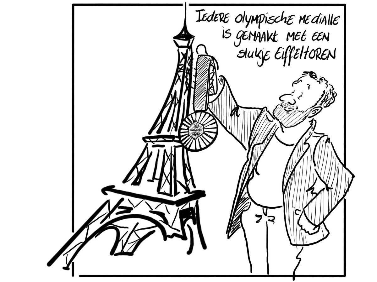 marcjanjanssen's tweet image. Iedere #olympische #medailles is gemaakt met een echt stukje #Eiffeltoren.

 #DeCartoonVanMarc #ParisOlympics #Paris2024 @Paris2024