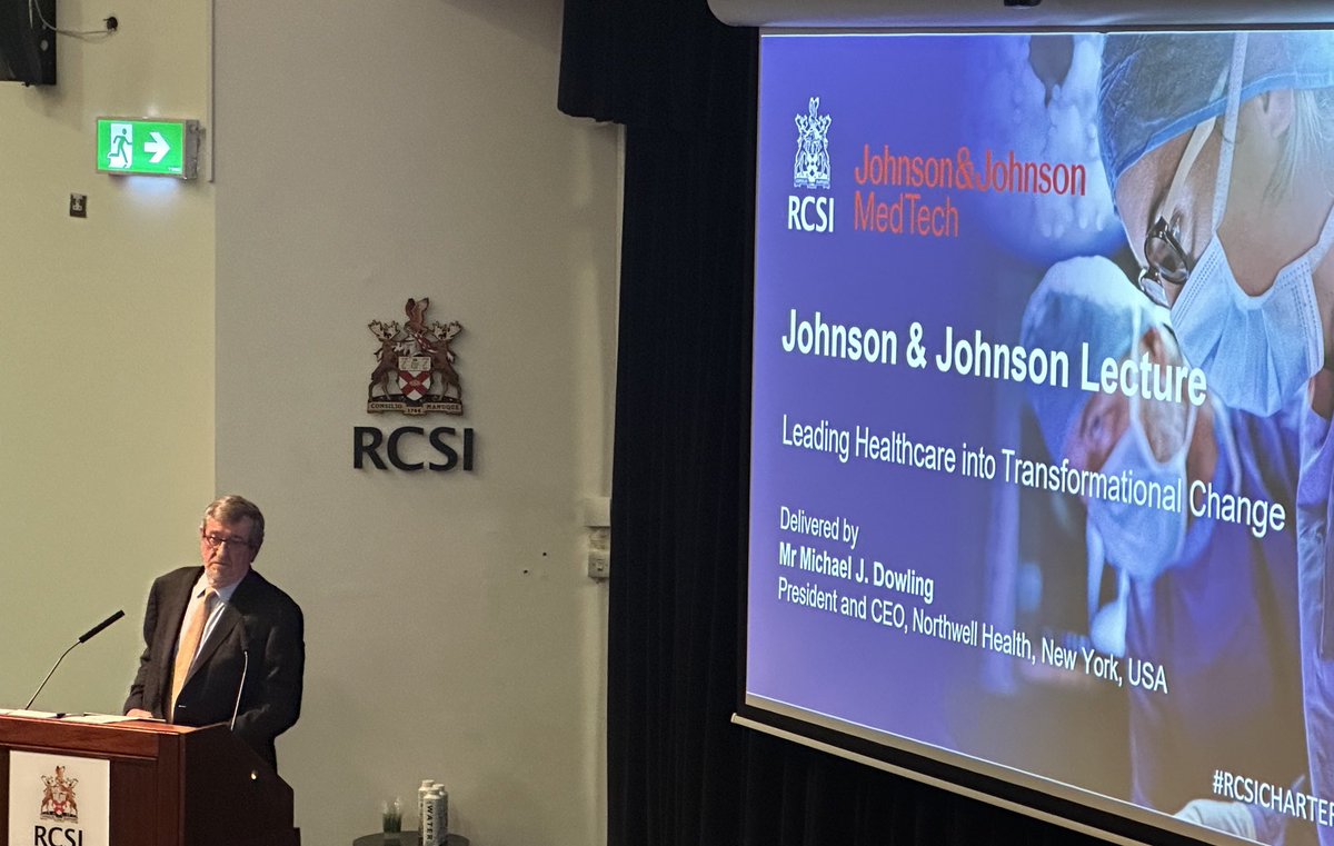 If you’re not breaking the rules, you’re not innovating….. CEO ⁦@NorthwellHealth⁩ Michael Dowling giving the J&J lecture ⁦@RCSI_Irl⁩ Charter Week