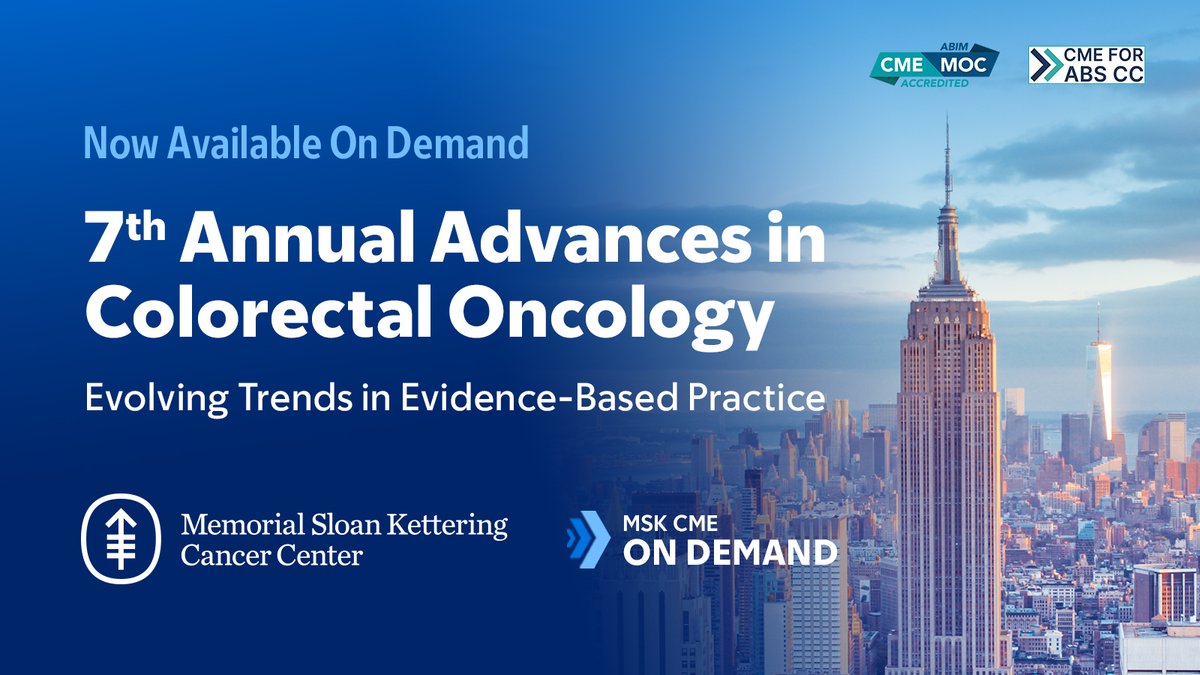 MSKCME's tweet photo. The 7th Annual #MSKcolorectalCME is now available on demand, which focuses on the multimodality management of complex #colorectalcancer, including optical surgical techniques, applications of "Watch &amp; Wait", &amp; the impact of recent landmark clinical trials https://t.co/LkIjb00OLk https://t.co/gyzN3FCvJ6