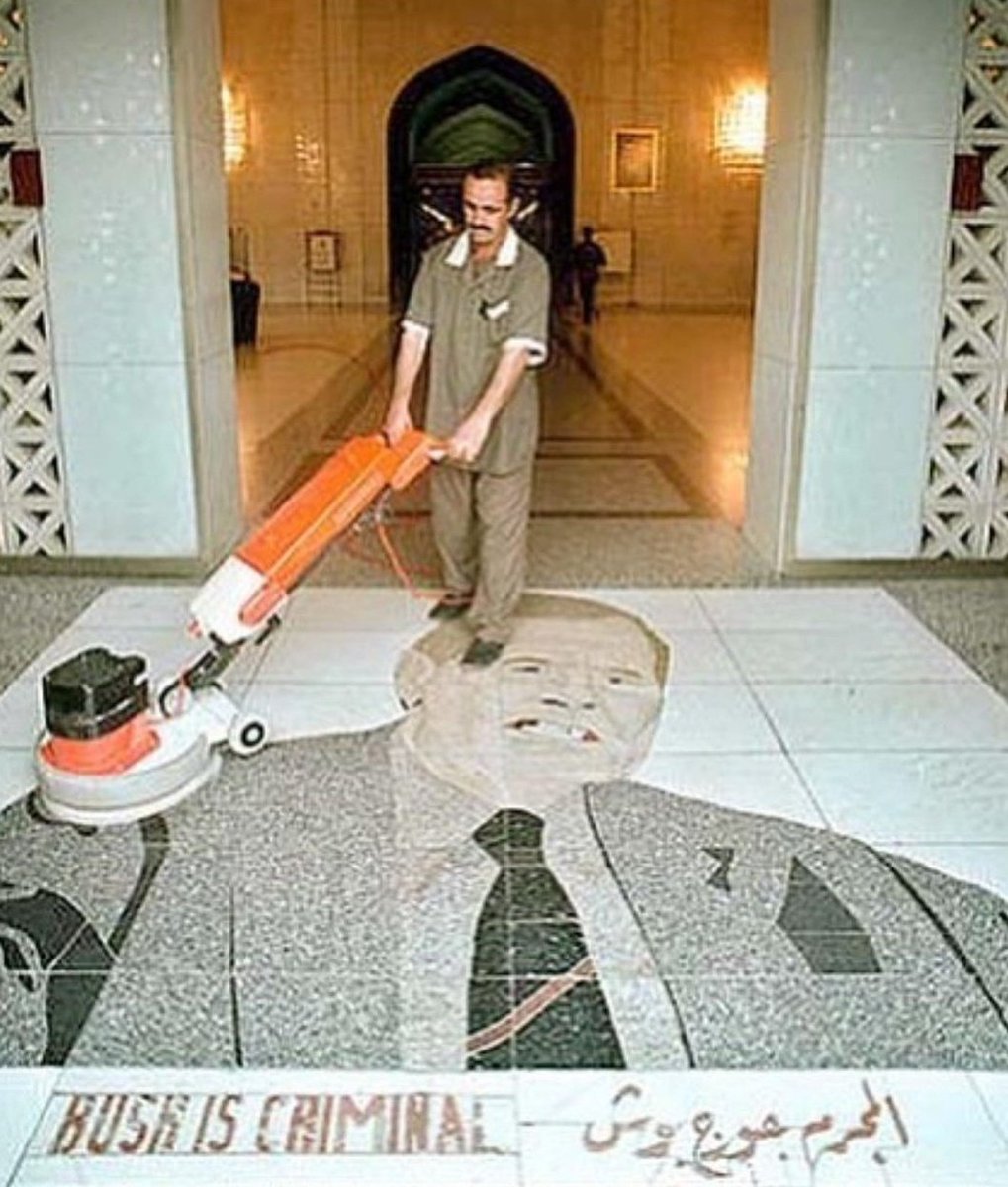 Mosaic of George Bush Sr made by Layla Al-Attar in 1993. It was built inside the entrance to the Al Rasheed Hotel so that every guest would walk on his face as they entered. 

The same year, Al-Attar and her husband were ki!!ed by a US missile ordered by the Clinton admin.