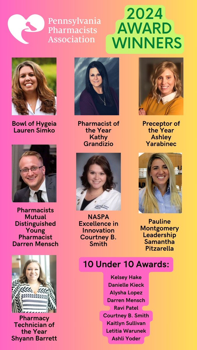 PAPharmacists's tweet image. We were pleased to recognize Award Winners at the Pennsylvania Pharmacists Association 2024 Annual Conference.  This phenomenal group of pharmacists &amp;amp; a pharmacy technician are advancing the profession in various practice areas in PA. #PPAConference #PPAatWork #PharmacistsRock