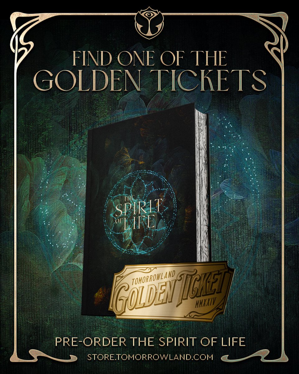 Tomorrowland presents: The Spirit of Life. Prepare for the ultimate festival experience, pre-order the book now and you might find one of the four Golden Tickets in your copy. One Golden Ticket stands for two Full Madness Passes. Your ultimate chance to go to Tomorrowland Belgium