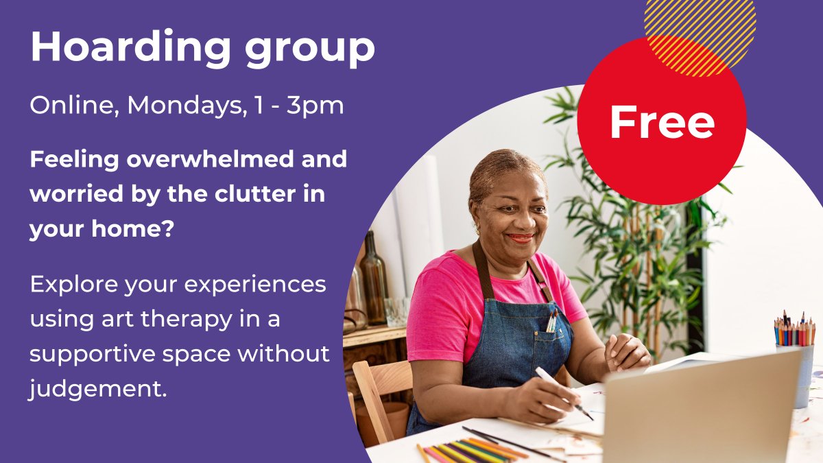 If you're feeling overwhelmed or worried by the clutter in your home, our free, online, art therapy group specifically supports people affected by hoarding behaviour. 

Working creatively can help when words alone may not be enough.

For more info, visit ow.ly/WIP550QxMOy