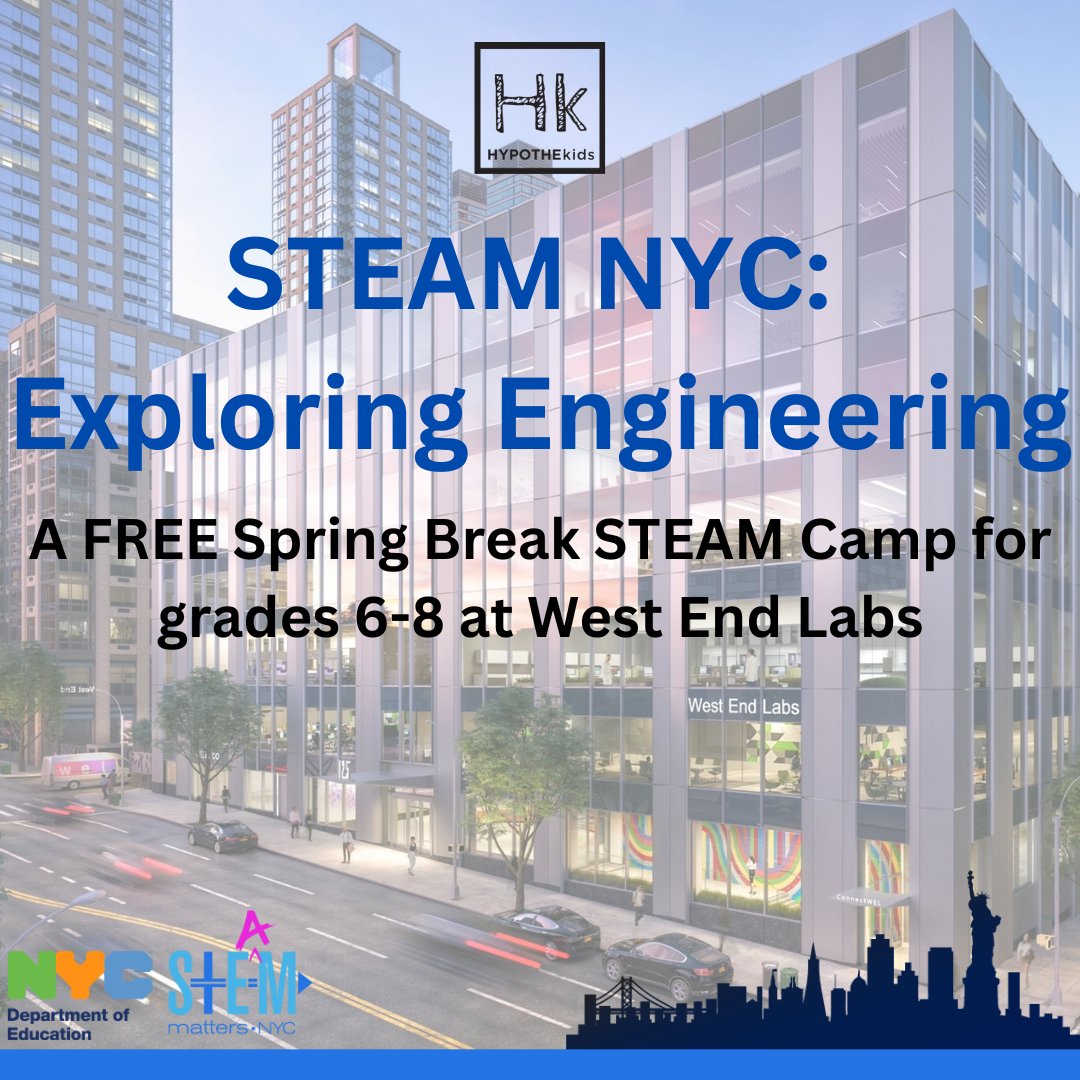 Cheers to Elevate Research Properties and Taconic Partners for allowing us to host our FREE spring break #STEAMeducation camp at their new #lifesciences center West End Labs! Application deadline is February 12. Visit hypothekids.org/steam-nyc to apply. #Gratitude