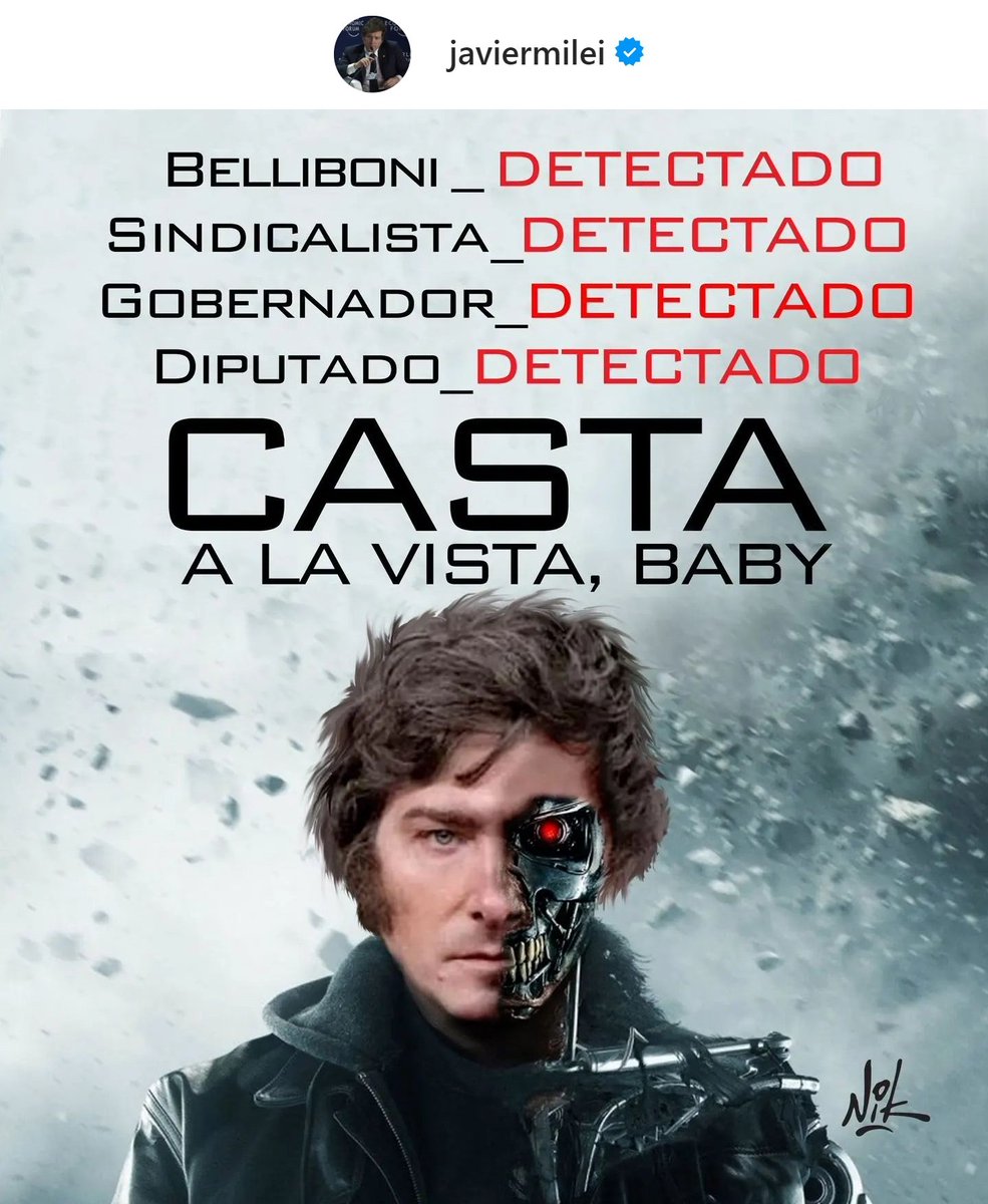 porquetendencia's tweet photo. "Terminator":
Por la imagen que publicó Javier Milei en Instagram https://t.co/BHpktbQFtW