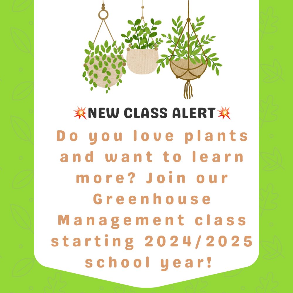 💥New Class Alert💥 Greenhouse Management is coming to your LC Ag Dept in the 2024/2025 school year! If you love plants and want to learn more about greenhouses, this is your class to join! See you there! 🌱🪻🪴<a href="/langhamcreekhs/">Langham Creek High</a>