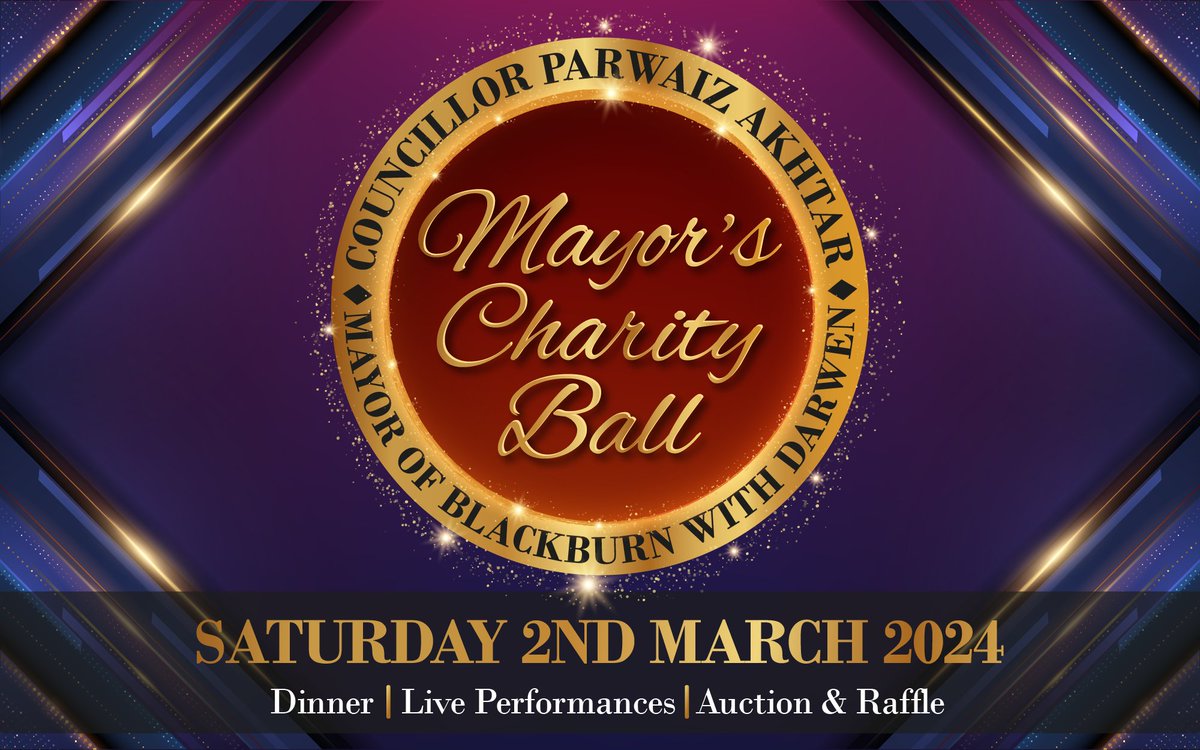 Tickets are now out for the 2023 Blackburn with Darwen Mayor's Ball, taking place on Saturday 2 March at 7pm for 7:30pm until 1 am Tickets are priced at £40 each and can be reserved by contacting the Mayor's Office direct on email: bwdmayor@blackburn.gov.uk or on 01254 585229.