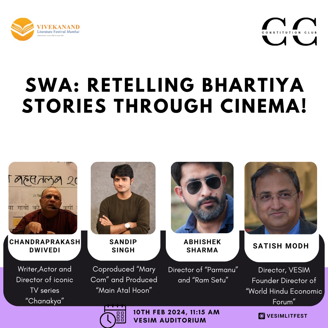 Capturing the essence of Bharatiya stories through the captivating medium of cinema. Join us on a cinematic journey that retells and reimagines the rich tapestry of our cultural heritage. 🎥 #VLF2024 #BharatiyaStories #CinemaJourney