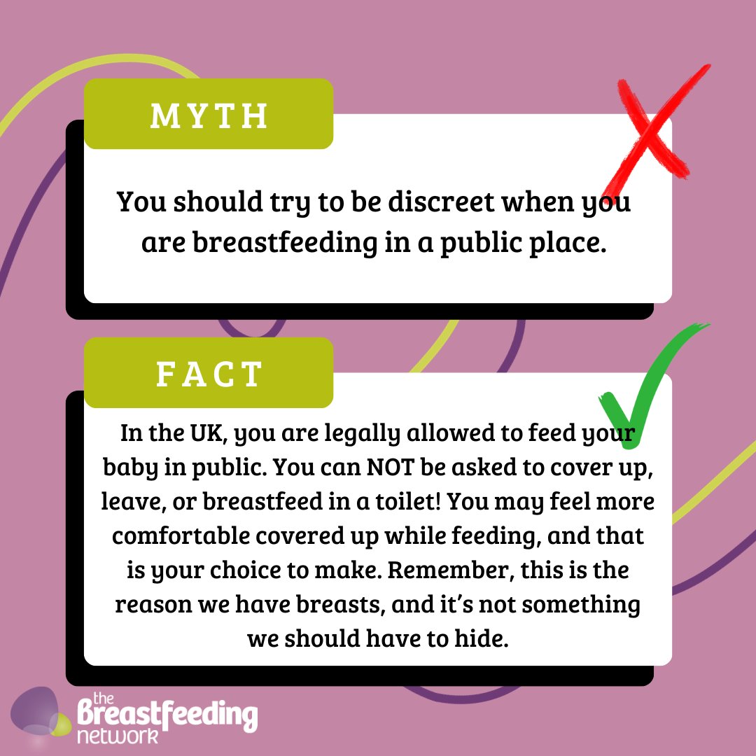 This Thursday is World Breastfeeding in Public Day 💜 Did you know?... The Equality Act 2010 says that it is discrimination to treat a woman unfavourably because she is breastfeeding. Find out more about your rights here: maternityaction.org.uk/advice/breastf… #MythbustingMonday