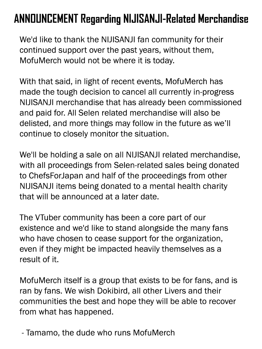 MofuMerch's tweet photo. An announcement regarding recent news. 🏆
#NIJISANJI_EN #NIJISANJI #WhereIsSelen https://t.co/jgCgiSDAqs