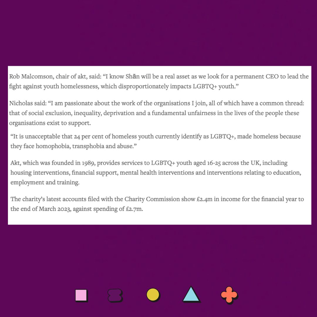 🏳️‍⚧️🏳️‍🌈 We would like to welcome Shān Nicholas, akt’s newly appointed interim CEO🏳️‍🌈🏳️‍⚧️ Shān is a highly experienced interim CEO who has led 17 charities prior to starting at akt. Find out more here: akt.org.uk/news/akt-appoi…