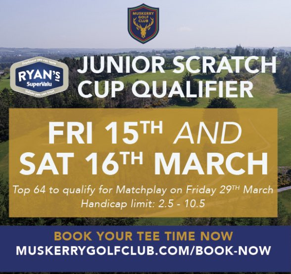 Scratch Cups Ireland (@scratchcups) on Twitter photo FRI 15th & SAT 16th March
Muskerry Junior Scratch Cup qualifier
€40 - Entry Now Open clubnet.golfgraffix.com/Booking/visito…
<a href="/MuskerryGC/">Muskerry Golf Club</a> FRI 15th & SAT 16th March
Muskerry Junior Scratch Cup qualifier
€40 - Entry Now Open clubnet.golfgraffix.com/Booking/visito…
<a href="/MuskerryGC/">Muskerry Golf Club</a>
