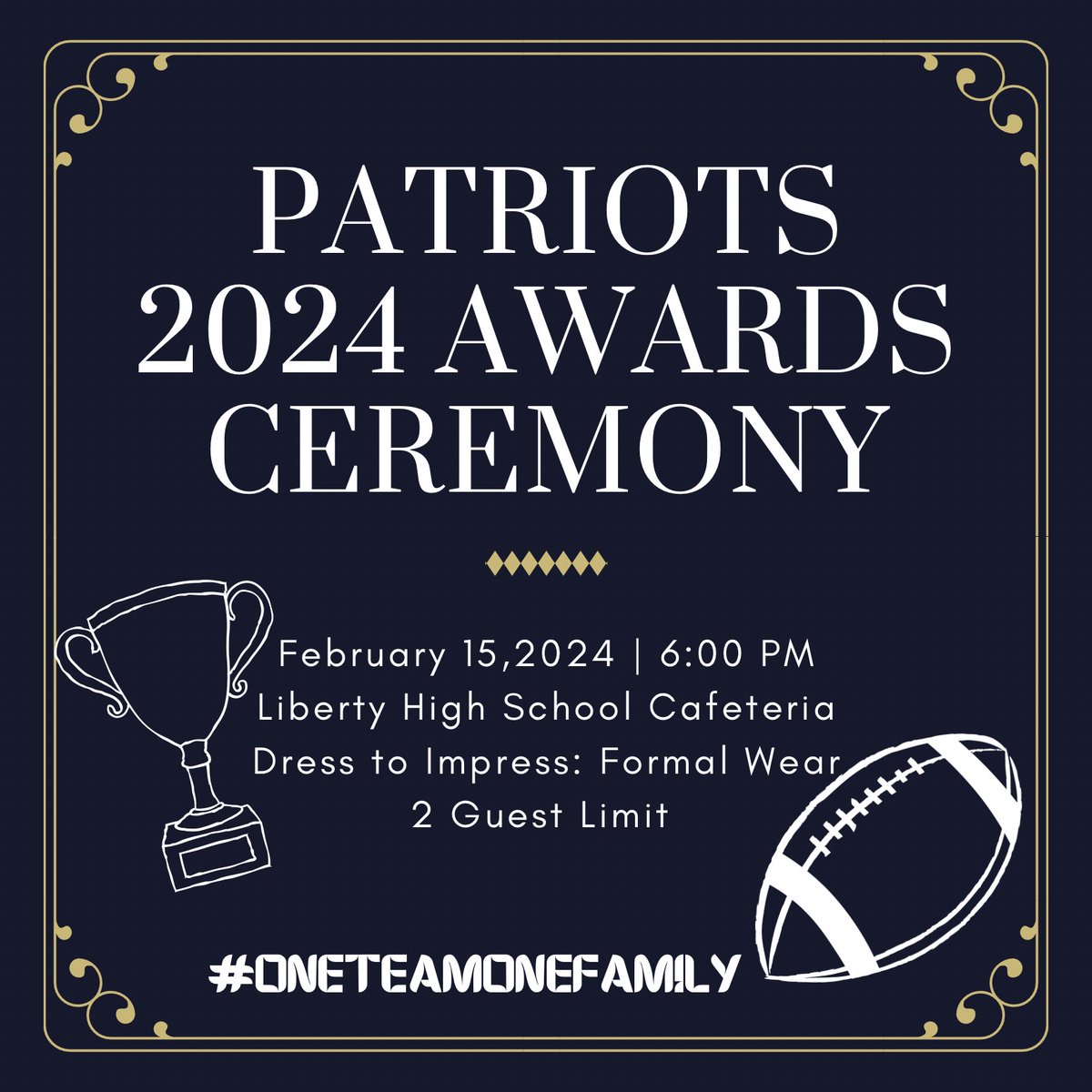 Ceremony Day is approaching on February 15th. 🏆 Showing our Appreciation for our Players,Coaches, &amp; Managers/Trainers. ❤️🤍💙🏈 
#growingtheculture #oneteamonefamily #patriotfamily