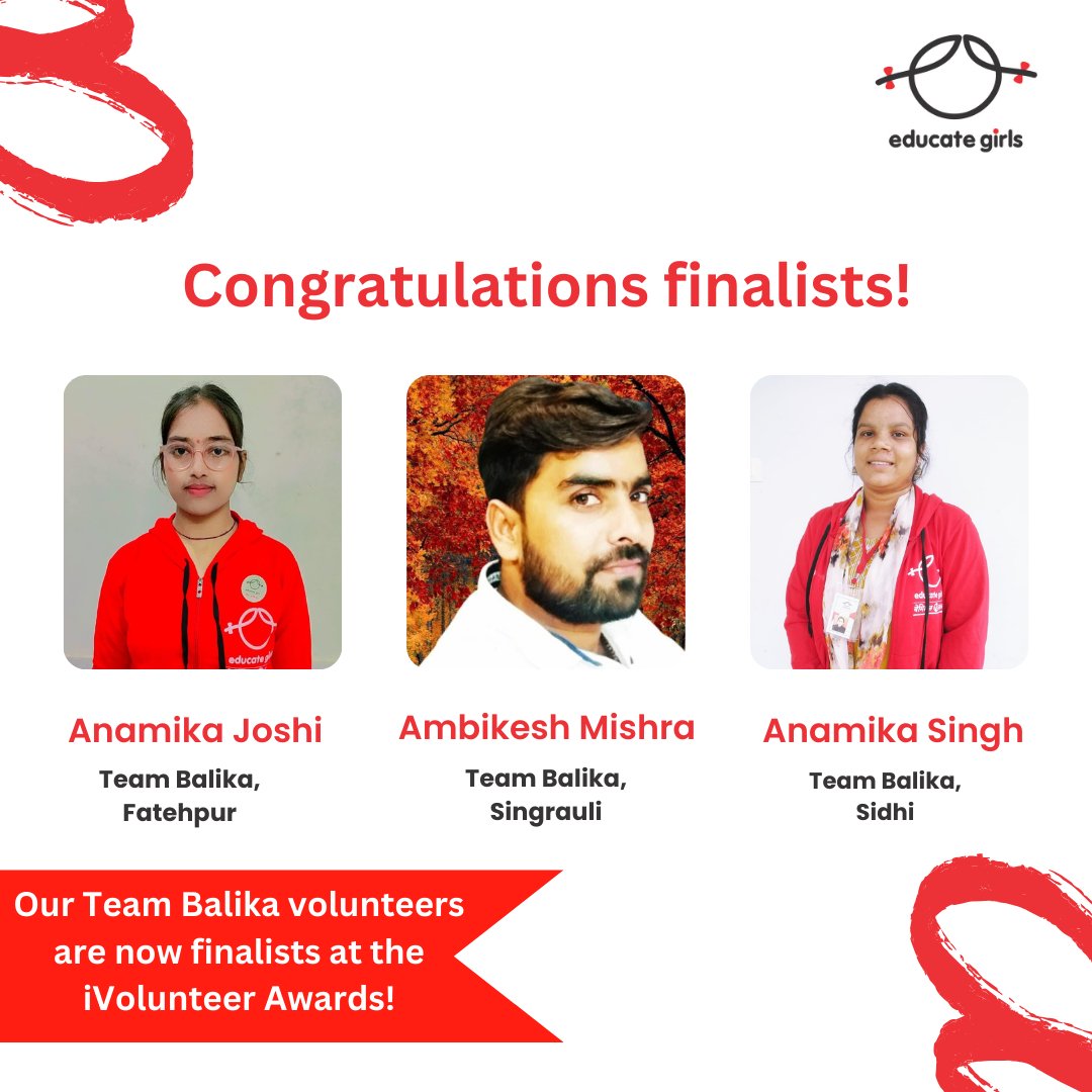 We have some incredible news!
Our #TeamBalika volunteers are finalists in the #Volunteer Hero category at the prestigious iVolunteer Awards 2023! Their unwavering dedication to promoting girls' education in their communities is truly inspiring.

A huge congratulations to them!