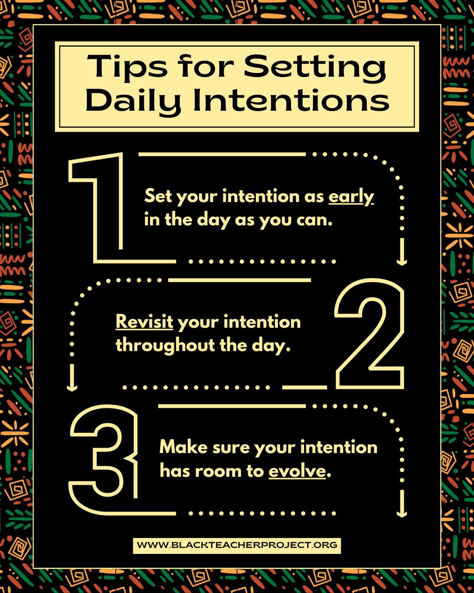 Starting the day w/ an intention is a small but energizing #wellness practice that can help folks stay connected to their needs and align their routines with their goals.

#BlackTeachers, lean into these tips when setting your intention for today. #selfcare #mentalhealth