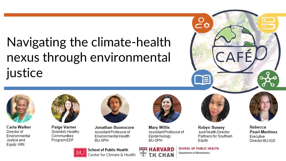 Yesterday at the CAFÉ Climate & Health Conference, a panel of researchers and organizers from @WorldResources, @BUSPH, @EnvDefenseFund & @PSEquityMatters, moderated by IGS's @Enviro_Rebecca, discussed their #ClimateHealth work grounded in #equity and justice. 🧵