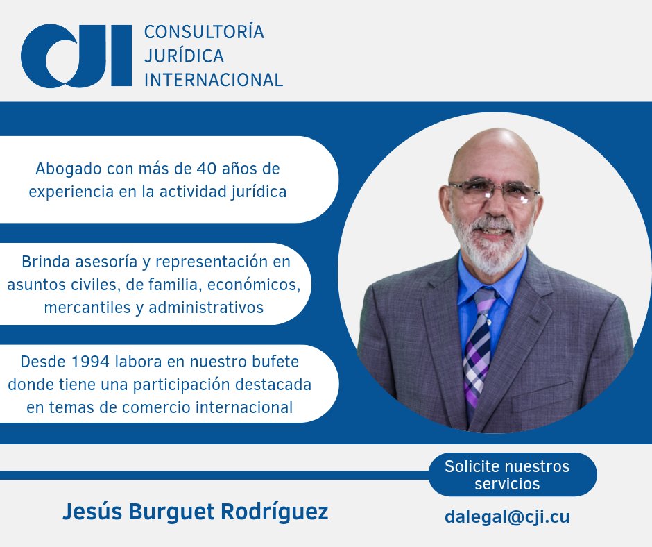 👤Nuestra Consultoría cuenta con un equipo de abogados altamente calificados y de amplia experiencia.
✒️Presentamos a Jesús Burguet Rodríguez, quien ejerce la profesión en nuestro bufete desde 1994.
📱Síganos en nuestras redes sociales y conozca más.
#consultoriajuridica