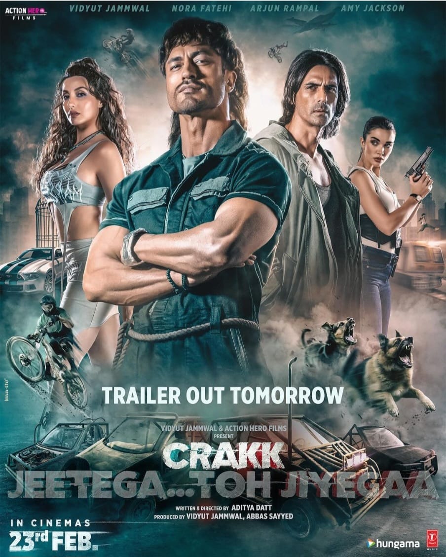 Aiseich thodi bolte hai Crakk!💥 Trailer out tomorrow 👊 Watch #CRAKK - Jeetegaa Toh Jiyegaa in theaters on 23rd February! @VidyutJammwal #NoraFatehi @rampalarjun @iamAmyJackson @adidatt @ankittmohan @Its_JamieLever @bijayjanand @RShisatkar #ShalakasPawar @abbassayyed771