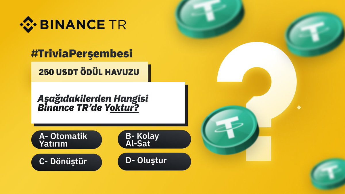 #Binance TR'de #TriviaPerşembesi 3. hafta!🕺

Katılın ve 250 #USDT ödül havuzunu paylaşın.

🔸 Bizi takip edin
🔸 Bu Tweet'i #TriviaPerşembesi hashtagiyle alıntılayın
🔸 İpucu için Telegram'ımıza katılın
t.me/TRBinanceTR
🔸 Formu doldurun👇
bit.ly/TriviaPersembe…