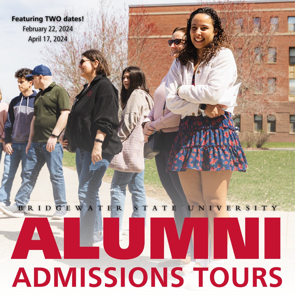 📍 We are ALWAYS smiling when it comes to Alumni Admissions Tours

There's still time to register and join us for our tour on 2/22! Got plans? Check out our other date on 4/17 here ⬇️

bridgew.edu/alumni/alumni-…