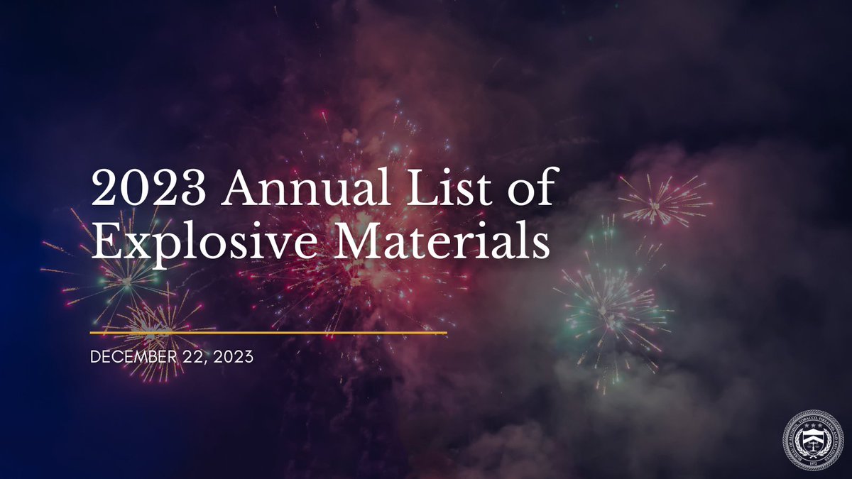 The 2023 Annual List of Explosive Materials is available. The 2022 and 2023 lists are the same, except the 2023 list adds pyrotechnic stars to eliminate any confusion. Read more at govinfo.gov/content/pkg/FR…. #ATF