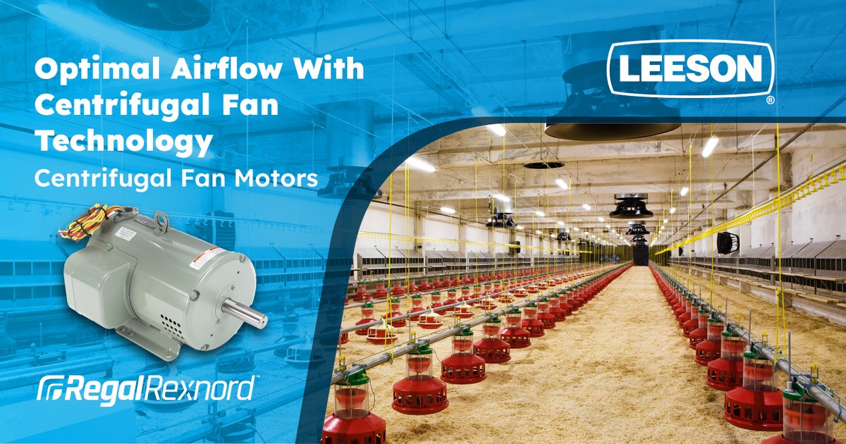 RegalRexnord's tweet photo. 🐔 In the #PoultryIndustry, the health of our flocks hinges on the quality of the air they breathe. With #LEESON®'s Centrifugal Fan Motor, the balance of airflow and temperature control is achievable. Upgrade your fans with advanced ventilation technology https://t.co/nlFPpxffyi https://t.co/lSkkQENPzL