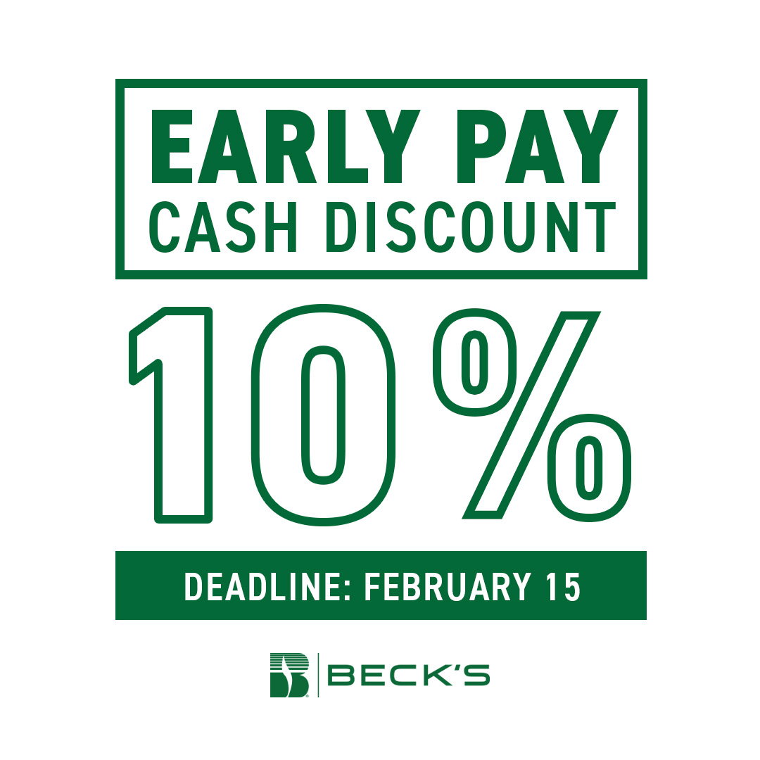 BecksHybrids's tweet photo. Put money back in your pocket by ordering early and take advantage of our cash discount payment deadlines before it's too late! 💸

Pay early and secure your 10% cash discount with payments now through February 15. Contact your local dealer or call 800.937.2325 for an invoice! https://t.co/Wvh0N5uRHj