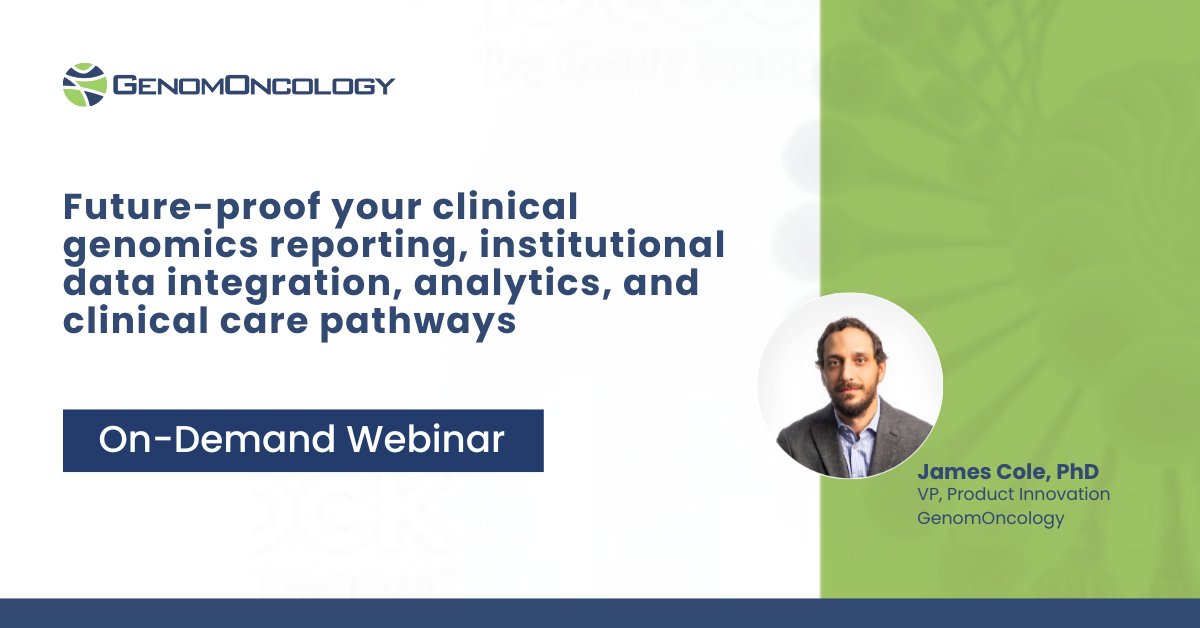 GenomOncology's tweet image. Future-proof your clinical genomics reporting, institutional data integration, analytics, and clinical care pathways with GenomOncology! Watch our on-demand webinar today to learn more: ow.ly/Yg8e50Qzbpi

#Genomics #PrecisionOncology #DataEnablement #DataAnalysis