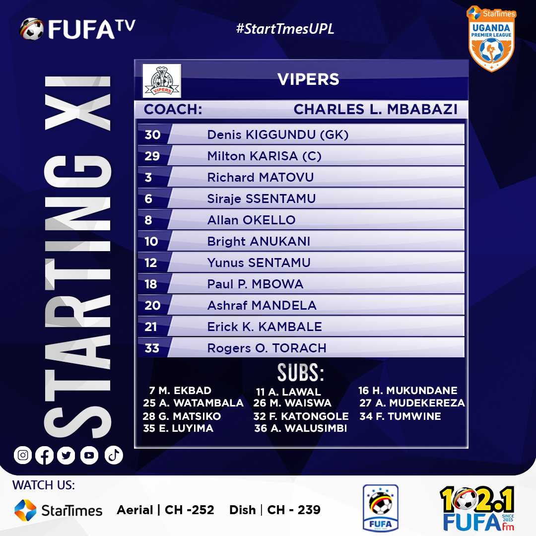 fufatv1's tweet image. 🗞️Confirmed team sheets for tonight's game.

#VIPGAD | #StarTimesUPL
#HomeOfUgandanSport