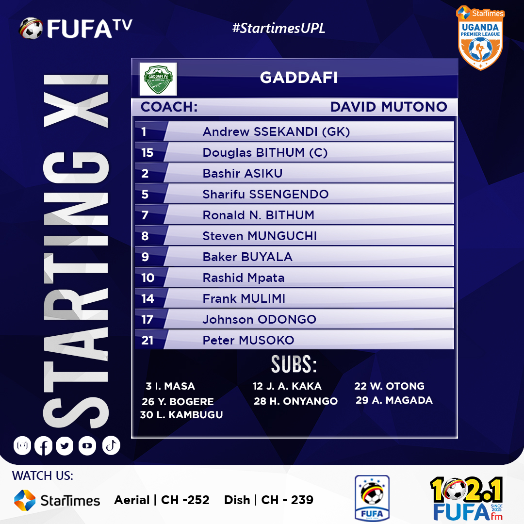 fufatv1's tweet image. 🗞️Confirmed team sheets for tonight's game.

#VIPGAD | #StarTimesUPL
#HomeOfUgandanSport