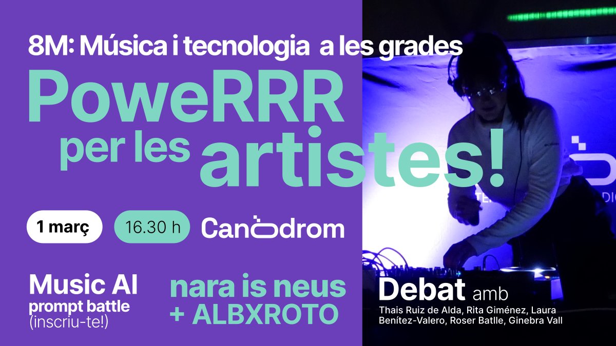 CanodromBCN's tweet photo. ❤️‍🔥 Pel #8M, poweRRR per les artistes!

Les grades del Canòdrom s'omplen de nou de música i tecnologia pel #8M2024.

🗓️ Quan? 1 de març | de 16.30 a 21.30 h

Vols saber què hem preparat amb @DigitalFems i la col·laboració d’@artistaomusa i @BarcelonaBmth?

👇🏾

#8MCanòdrom https://t.co/jnE82m4sEU