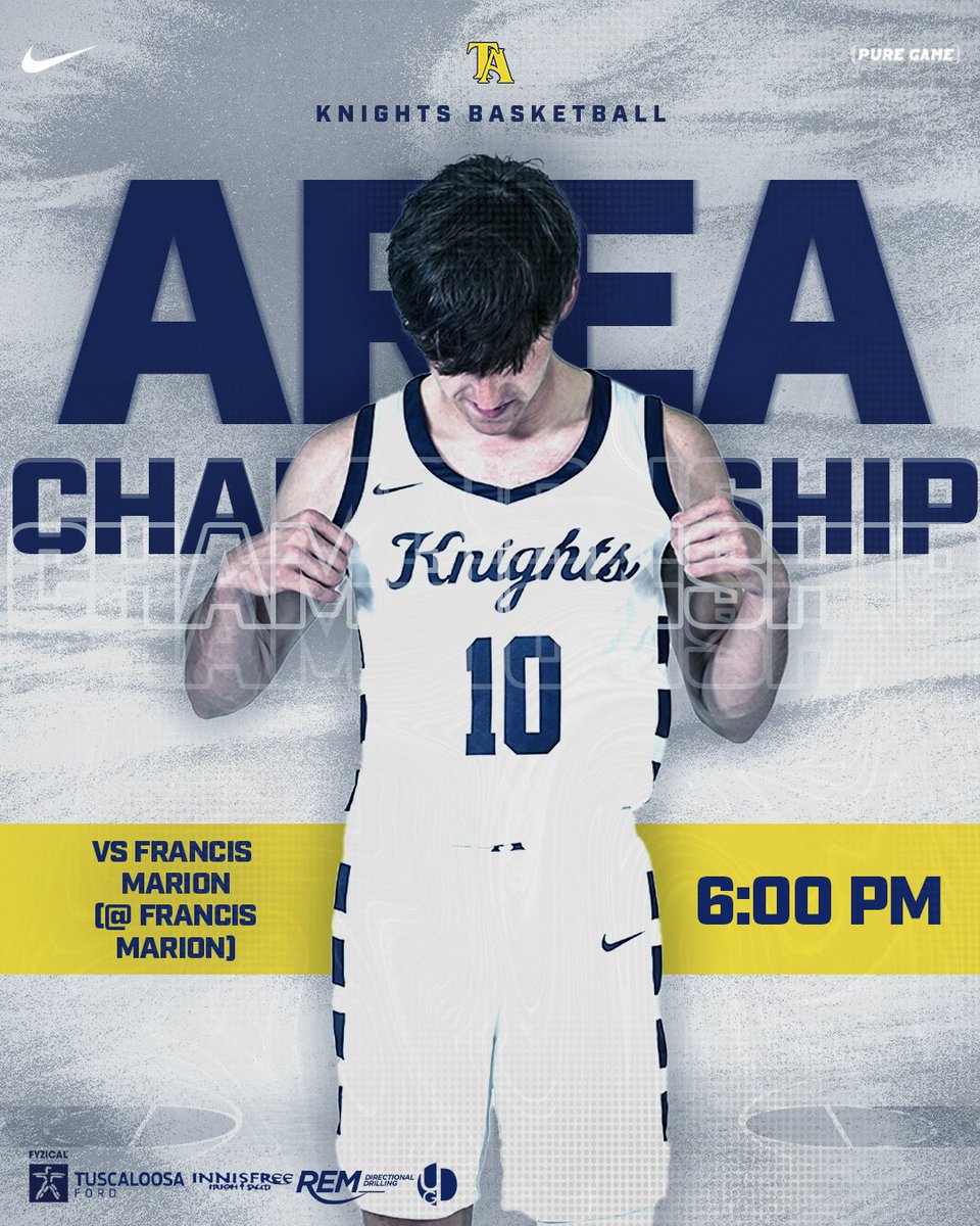 🏀 𝘼𝙍𝙀𝘼 𝘾𝙃𝘼𝙈𝙋𝙄𝙊𝙉𝙎𝙃𝙄𝙋 🗑️ TA Knights vs. Francis Marion Rams Make plans to be in Marion, AL tonight at 6pm to support your Knights! #TuscaloosaAcademy @taknightsfan @william_mullin1 @CoachLukeHutch @PureGameSports