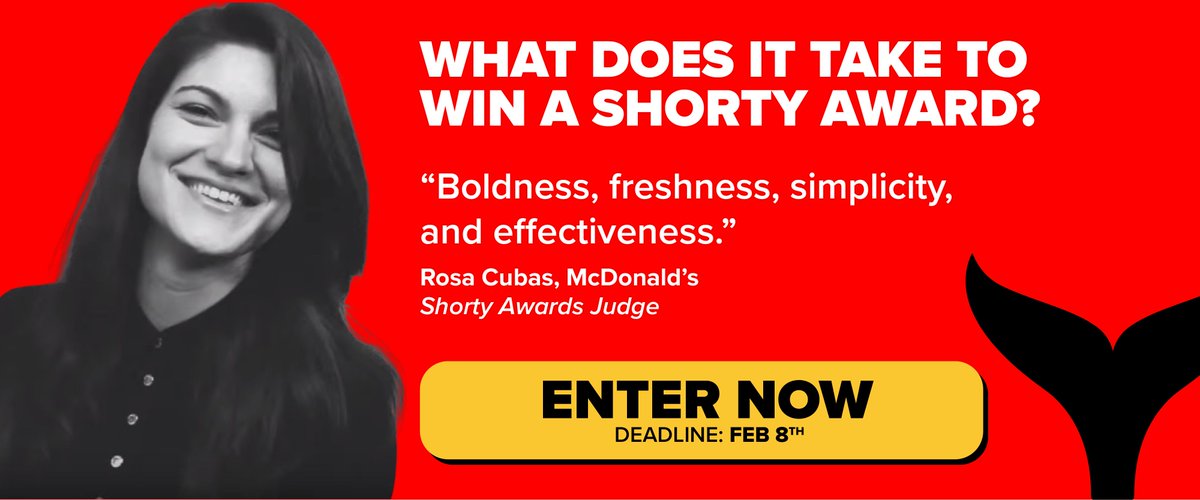Act Now – Regular Deadline Today! Secure discounted fees by paying for your entry today, and enjoy until February 22nd to refine your submission details. Enter now: shortyawards.com/entry/create