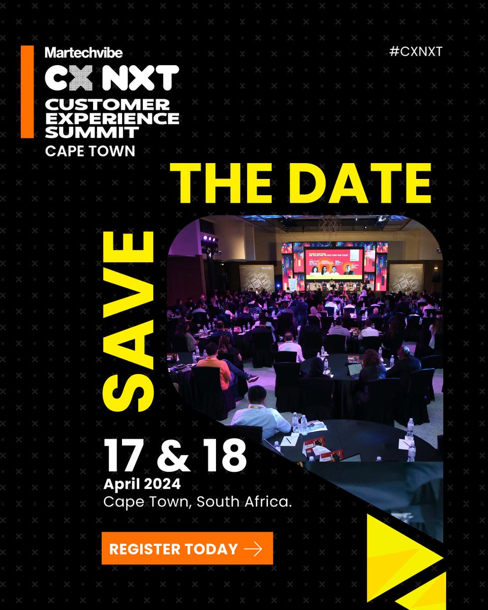 Block your calendars for 𝗖𝗫 𝗡𝗫𝗧 𝐒𝐨𝐮𝐭𝐡 𝐀𝐟𝐫𝐢𝐜𝐚! 

Explore CX from every angle – people, process, and technology. Gain invaluable insights to craft your roadmap for CX success in 2024 and beyond.
Register Now: bit.ly/3Sp1CUg

#CX #CustomerExperience #CXNXT