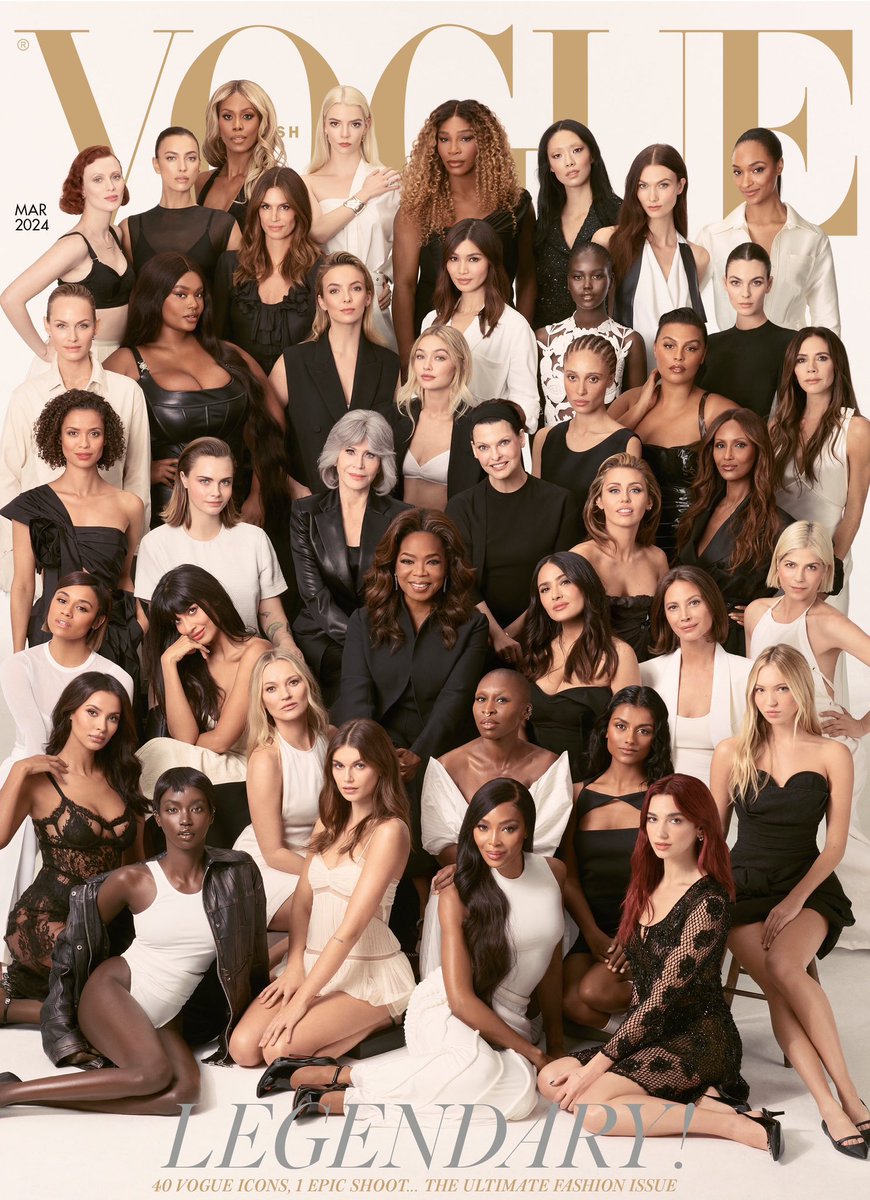 pradapearll's tweet photo. 40 women on the cover of british vogue march 2024 issue, edward enninful’s last as editor-in-chief, photographed by steven meisel🤍 https://t.co/oMSCRKyXYk