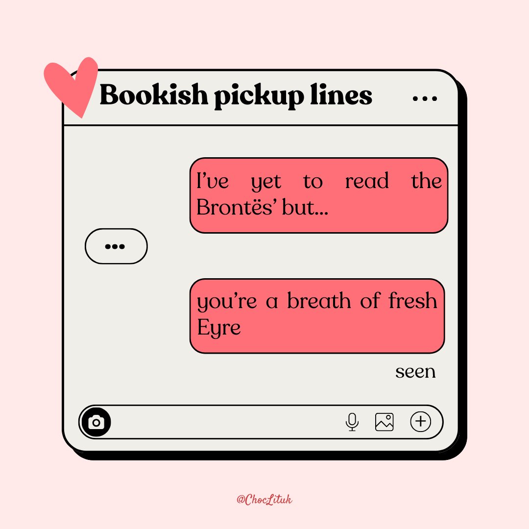 ChocLituk's tweet image. Preparing for valentines next week and we&apos;re brushing off our flirting skills with PART 1 of these bookish pickup lines ❤️‍🔥

(disclaimer - use these lines at your own risk 😘)

#choclit #romancebooks #readerthings